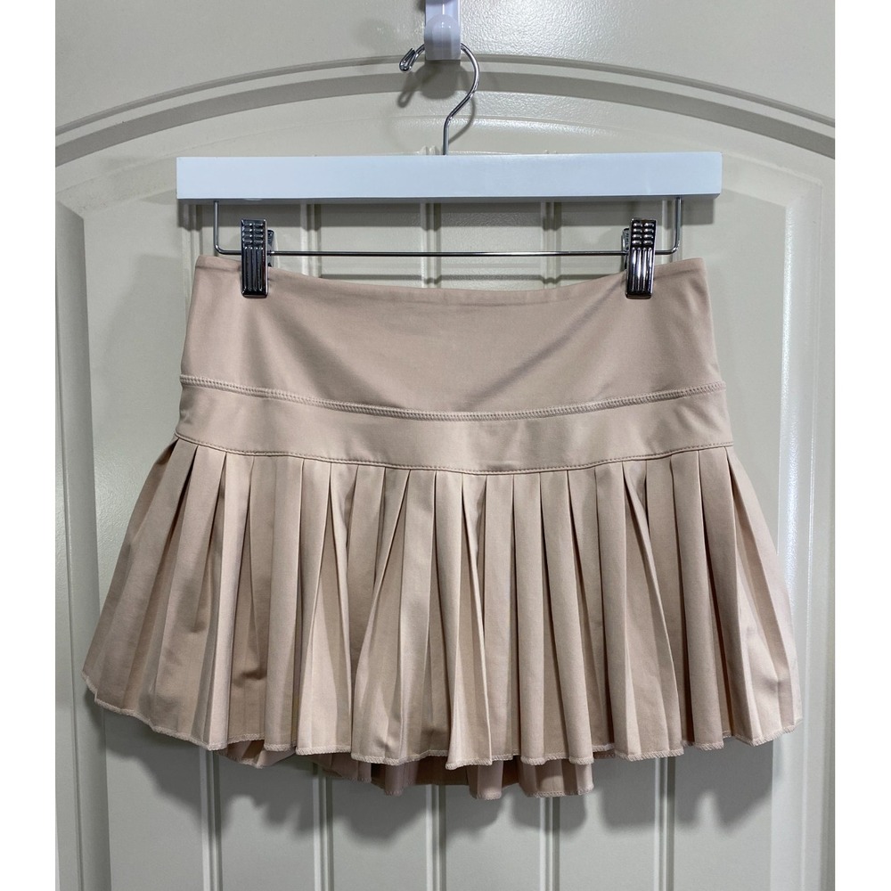 Gold Hinge Pleated Tennis Skirt Medium Pickleball Beige Lined Built in Shorts